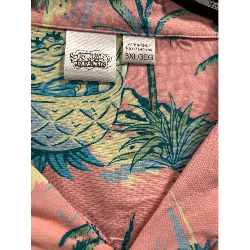 Nickelodeon Spongebob Squarepants Pink Tropical Island Rayon Shirt 3XL Hawaiian - Picture 3 of 8